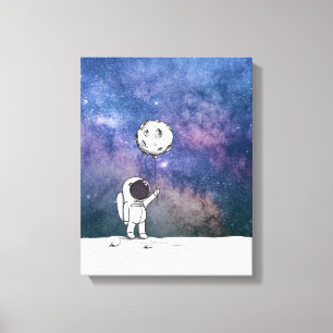 Impressão Em Tela Astronauta no espaço com balão da lua cosmos estre