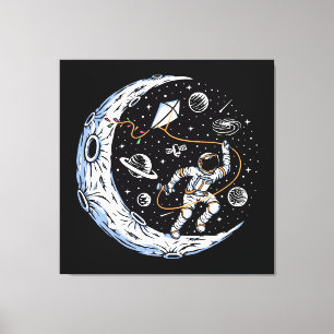 Impressão Em Tela Astronauta Voando uma Pipa na Lua