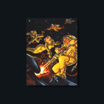 Impressão Em Tela Astronautas Vintage Science Fiction Space Walk<br><div class="desc">Um astronauta dispara um laser em uma espaçonave nesta pintura de ficção científica antiga.</div>