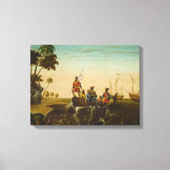 Impressão Em Tela Aterrissagem de Columbus, c.1837 (óleo na canvas) (Frente)