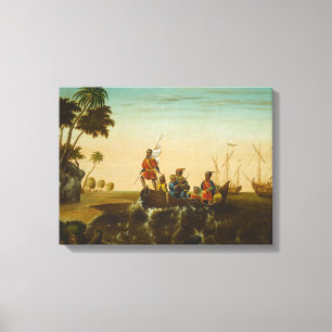 Impressão Em Tela Aterrissagem de Columbus, c.1837 (óleo na canvas)