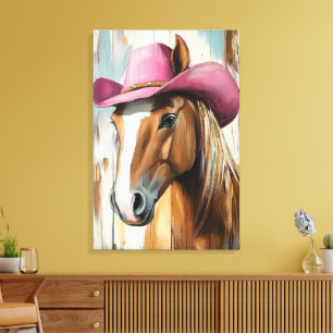 Impressão Em Tela Atitude de Cowgirl: Charme Russo do Chapéu Rosa Qu