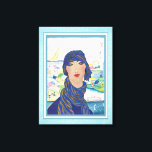 Impressão Em Tela Atleta Mulher Vintage Art Deco<br><div class="desc">Delicioso charmoso e na moda da Era Jazz vestido com chapéu e roupas retrógradas vintage dos anos 20 ou 30. Ao fundo, podem ver as muitas e variadas realizações desportivas desta talentosa mulher - natação, mergulho, pesca, tênis, navegação, condução de carros de corrida, escalada e caminhada de montanha e golfe....</div>
