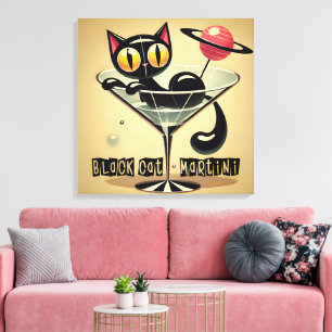 Impressão Em Tela Atomic Futuristic Space Age Black Cat Martini