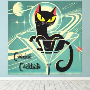 Impressão Em Tela Atomic Futuristic Space Age Black Cat Martini