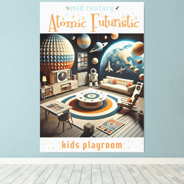 Impressão Em Tela Atomic Futuristic Space Age Kids Playroom (Insitu(piso de madeira))