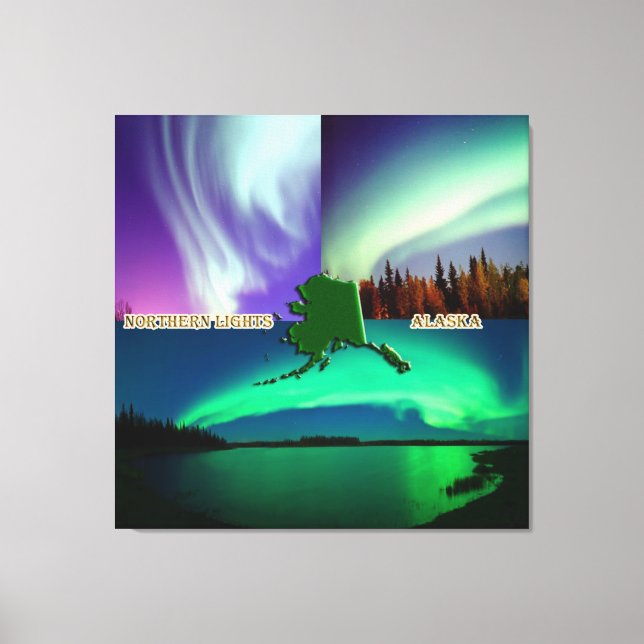Impressão Em Tela Aurora boreal da colagem de Alaska (Frente)