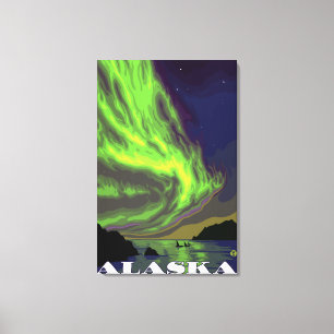 Impressão Em Tela Aurora boreal e viagens vintage das orcas