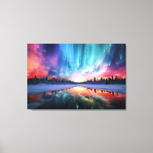 Impressão Em Tela Aurora Boreal, Luzes do Norte, (Frente)