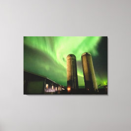 Impressão Em Tela Aurora Borealis Sobre Alberta Fazenda Silos