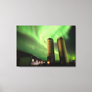 Impressão Em Tela Aurora Borealis Sobre Alberta Fazenda Silos