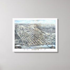 Impressão Em Tela Austin, Texas Antique Aerial City Map de 1873