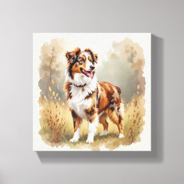 Impressão Em Tela Australian Shepherd Dog Red Merle Aussie (Frente)