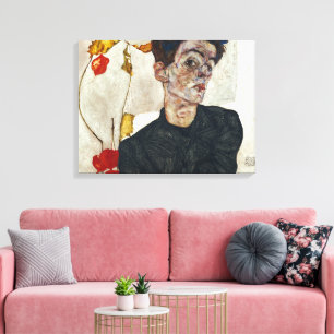 Impressão Em Tela Autorretrato com Physalis Egon Schiele