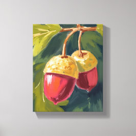 Impressão Em Tela Autumn Acorns | Watercolor Fall Red Green