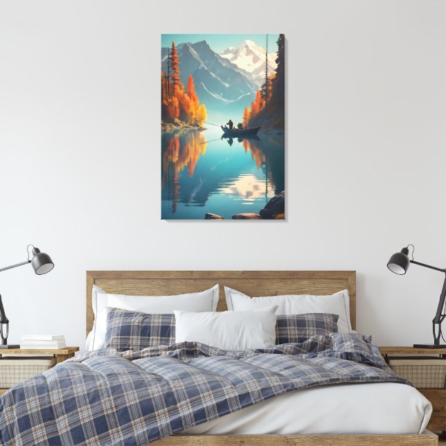 Impressão Em Tela Autumn Lake Fishing | Mountain Wall Art (Insitu(Quarto))