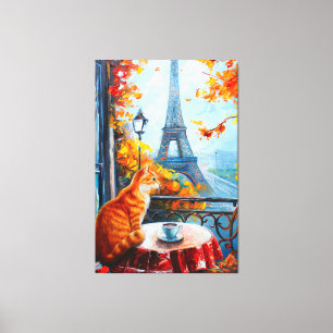 Impressão Em Tela Autumn Parisiense Ginger Cat em um café