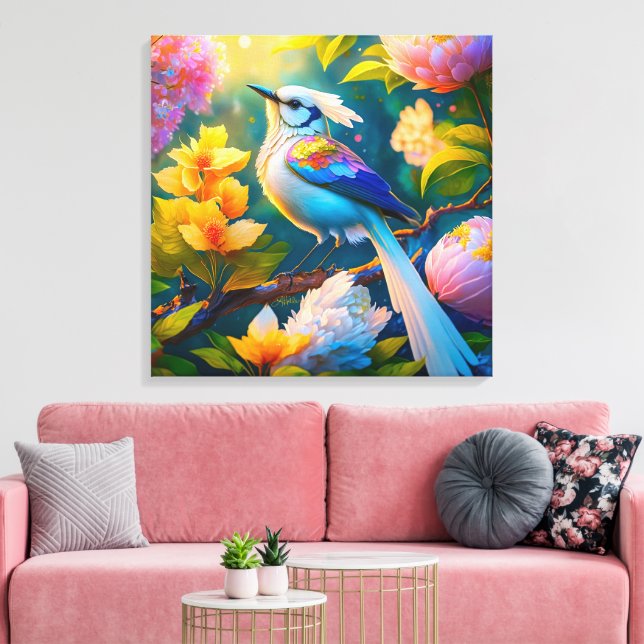 Impressão Em Tela Ave de Fantasia Asa de Arco-íris (Insitu(Sala de estar))