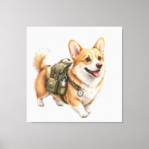 Impressão Em Tela Aventura de Corgi Hiking em Tela Esticada Aquarela