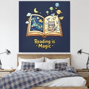 Impressão Em Tela Aventura de Leitura Mágica - Design Kawaii de Livr