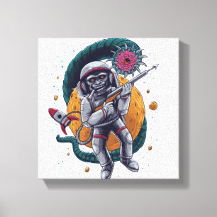 Impressão Em Tela Aventure Espacial Retro Astronauta Criatura Cósmic