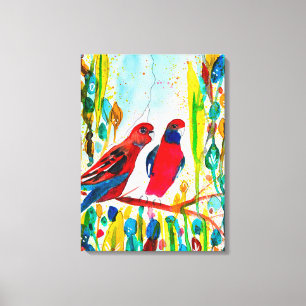 Impressão Em Tela Aves rosella na arte aquática das árvores