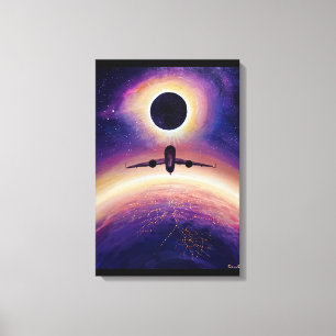 Impressão Em Tela Avião em cidade de voo e eclipse