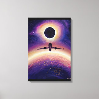 Impressão Em Tela Avião em cidade de voo e eclipse