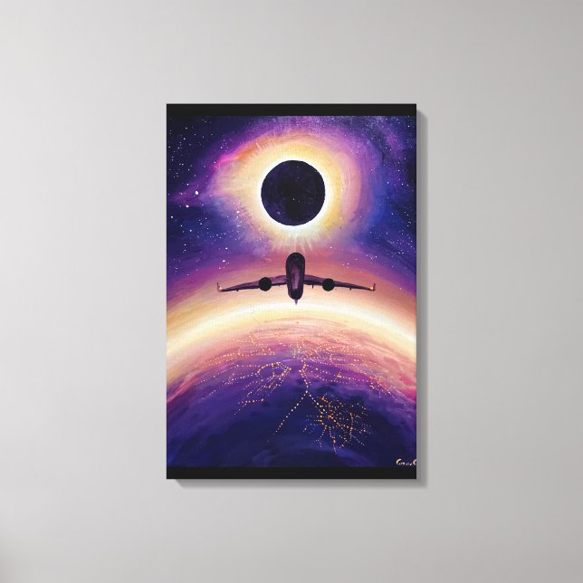 Impressão Em Tela Avião em cidade de voo e eclipse (Frente)