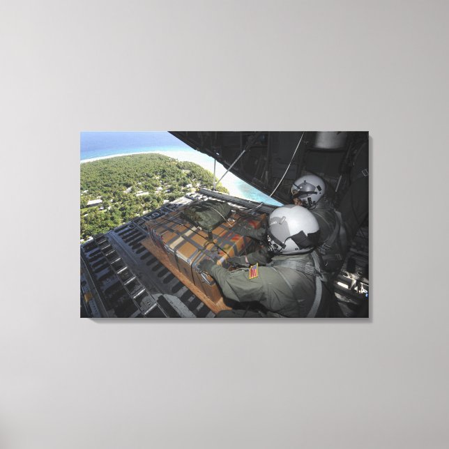 Impressão Em Tela Aviões empurram uma palete de mercadorias doadas 2 (Frente)