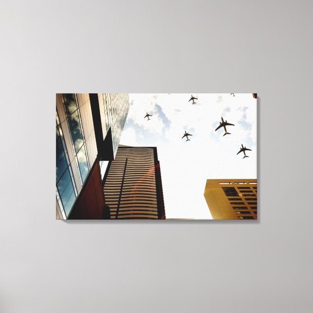 Impressão Em Tela Aviões sobrevoando edifícios (Frente)