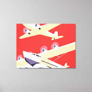 Impressão Em Tela Aviões Vintage Propulsores Voadores