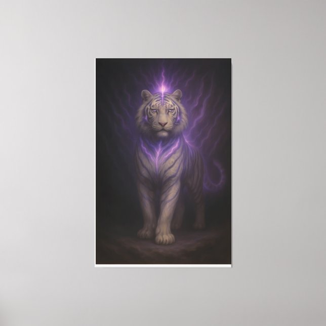 Impressão Em Tela Awakening Violet Aura White Tiger – Mystic Energy  (Frente)