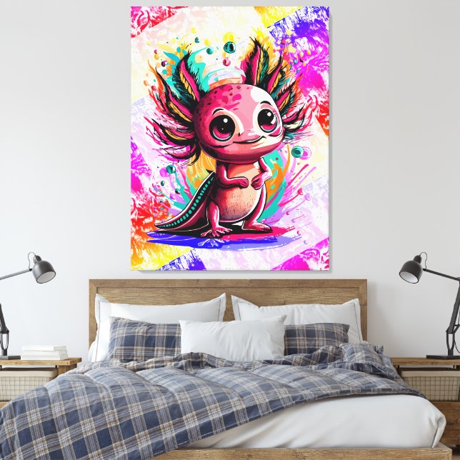 Impressão Em Tela Axolotl Amphibian - Cute Axolotl colorido (Insitu(Quarto))
