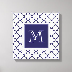 Impressão Em Tela Azuis marinhos, Quatrefoil branco   seu monograma