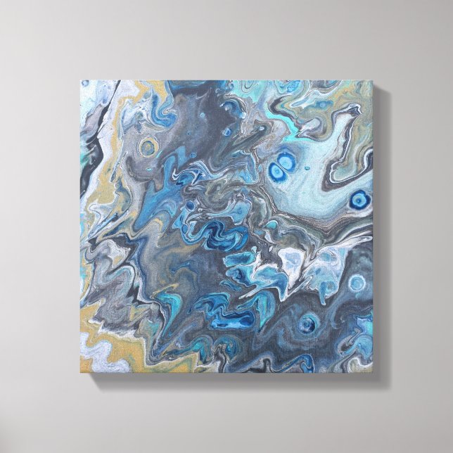 Impressão Em Tela Azul Abstrato moderno e pintura de Cinza (Frente)