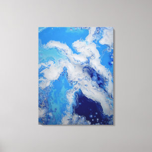 Impressão Em Tela Azul Caribenho Turquesa Marinho Branco Abstrato Fl
