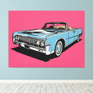 Impressão Em Tela Azul Clássico Retro Conversível Pop Art