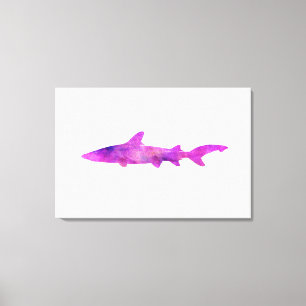 Impressão Em Tela Azul cor-de-rosa roxo da silhueta da aguarela do