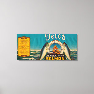 Impressão Em Tela Azul da etiqueta dos salmões da marca de Delca