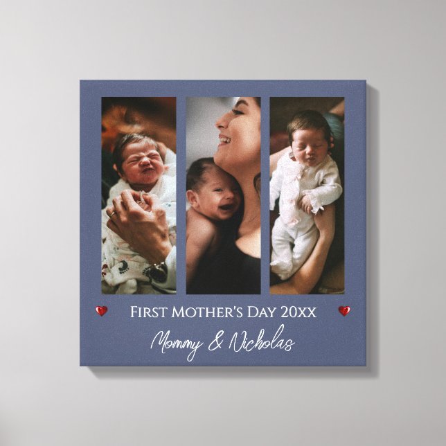 Impressão Em Tela Azul de Colagem de Fotografias do Primeiro Dia de  (Frente)