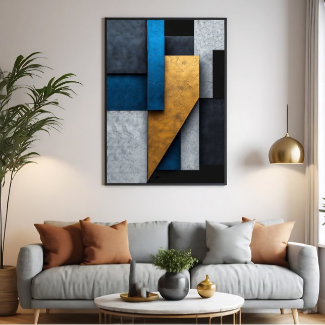Impressão Em Tela Azul, Dourado e Concreto (Criador carregado)