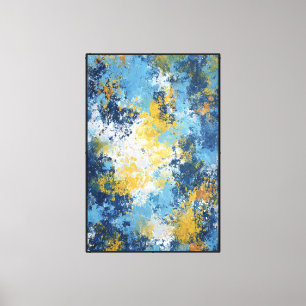 Impressão Em Tela Azul & Dourado Expressivo Splash Abstrato