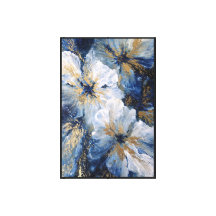 Azul e Branco Floral com Dourado – Parede Abstrata