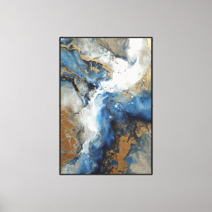 Impressão Em Tela Azul e Dourado Mármore Deriva Abstrato