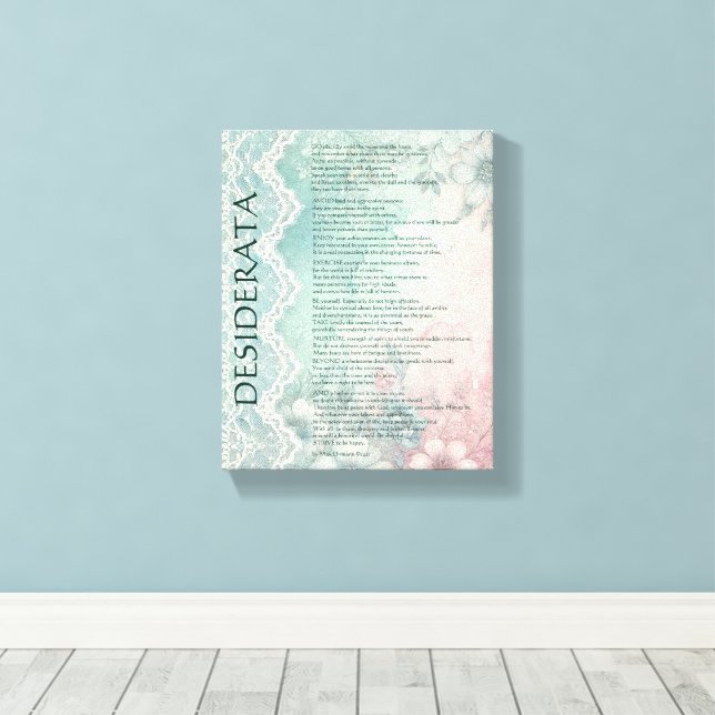 Impressão Em Tela Azul e Rosa Floral e Renda (Insitu(piso de madeira))