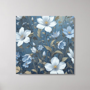Impressão Em Tela Azul Floral Botânica Padrão Digital Wall Art AI