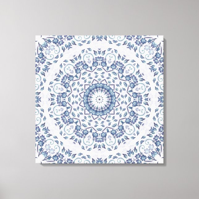 Impressão Em Tela Azul Grayish Floral Mandala (Frente)