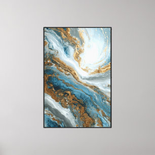 Impressão Em Tela Azul Mármore Redemoinho Dourado – Arte de Parede A