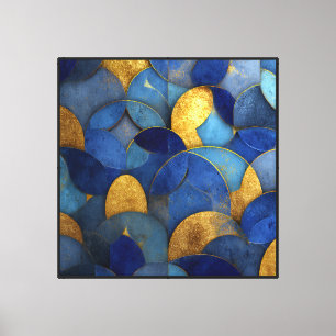 Impressão Em Tela Azul Naval Dourado Metálico Círculos Geométricos A